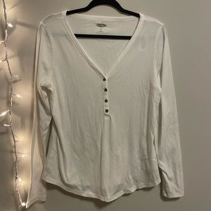 Old Navy White Ribbed Long-sleeve Henley Shirt